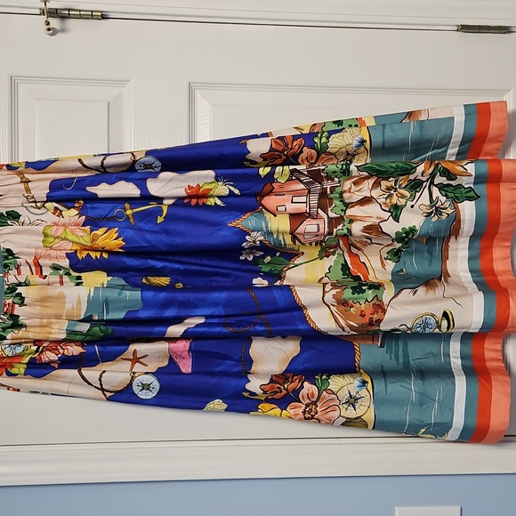 ANTONIO MELANI Evie Cotton A-line Maxi Skirt: Ocean Print: Size-14 - Picture 4 of 16